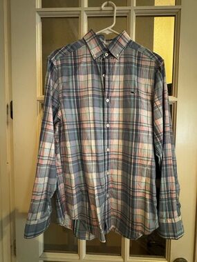 Vineyard Vines Blue and Pink Plaid Button-Down Shirt